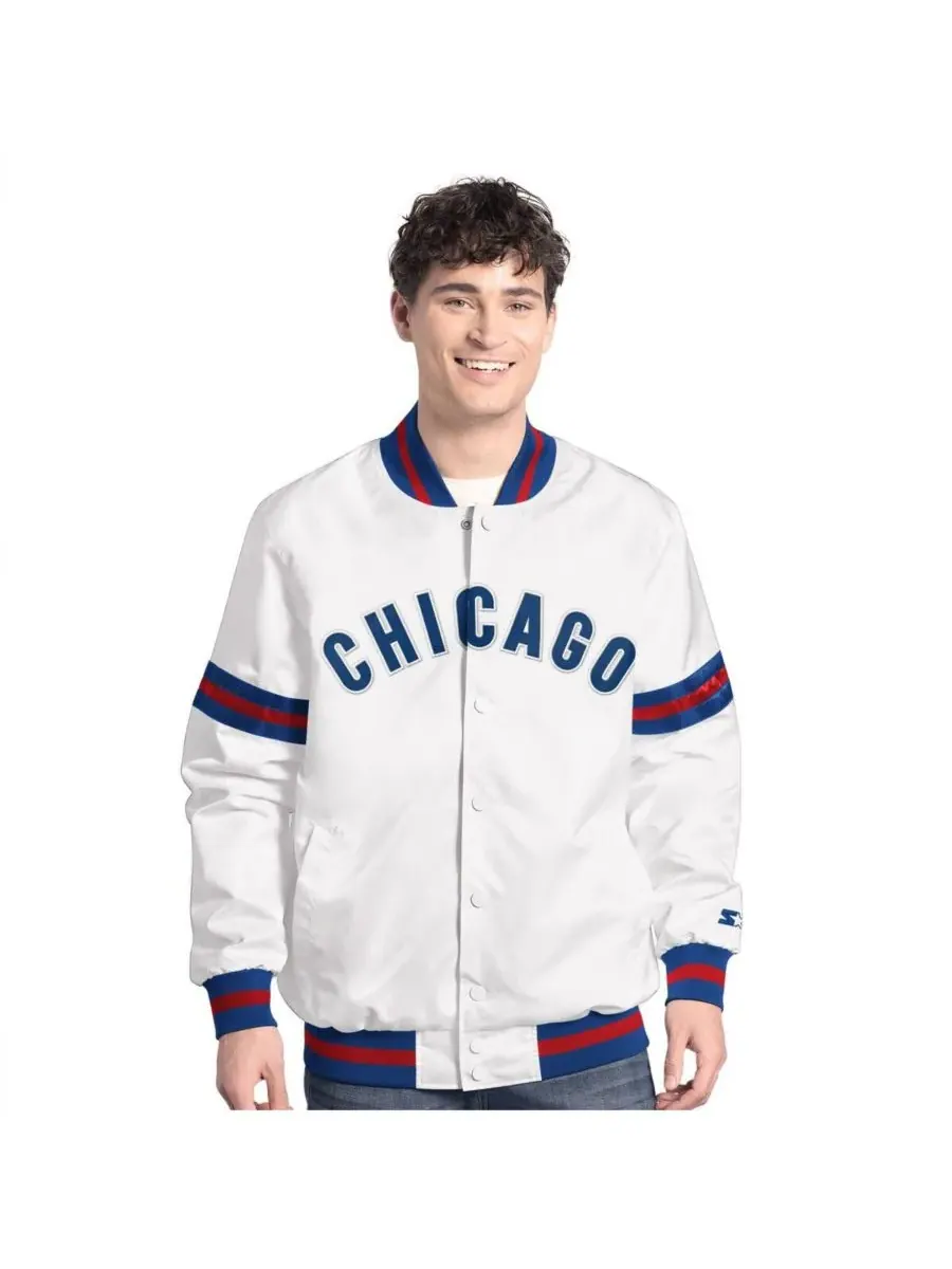 Starter Мужская белая куртка Chicago Cubs Cooperstown Scout с застежкой на кнопках