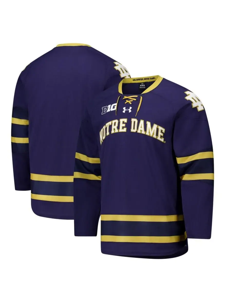 Under Armour Мужская темно-синяя хоккейная майка команды Notre Dame Fighting Irish (реплика)