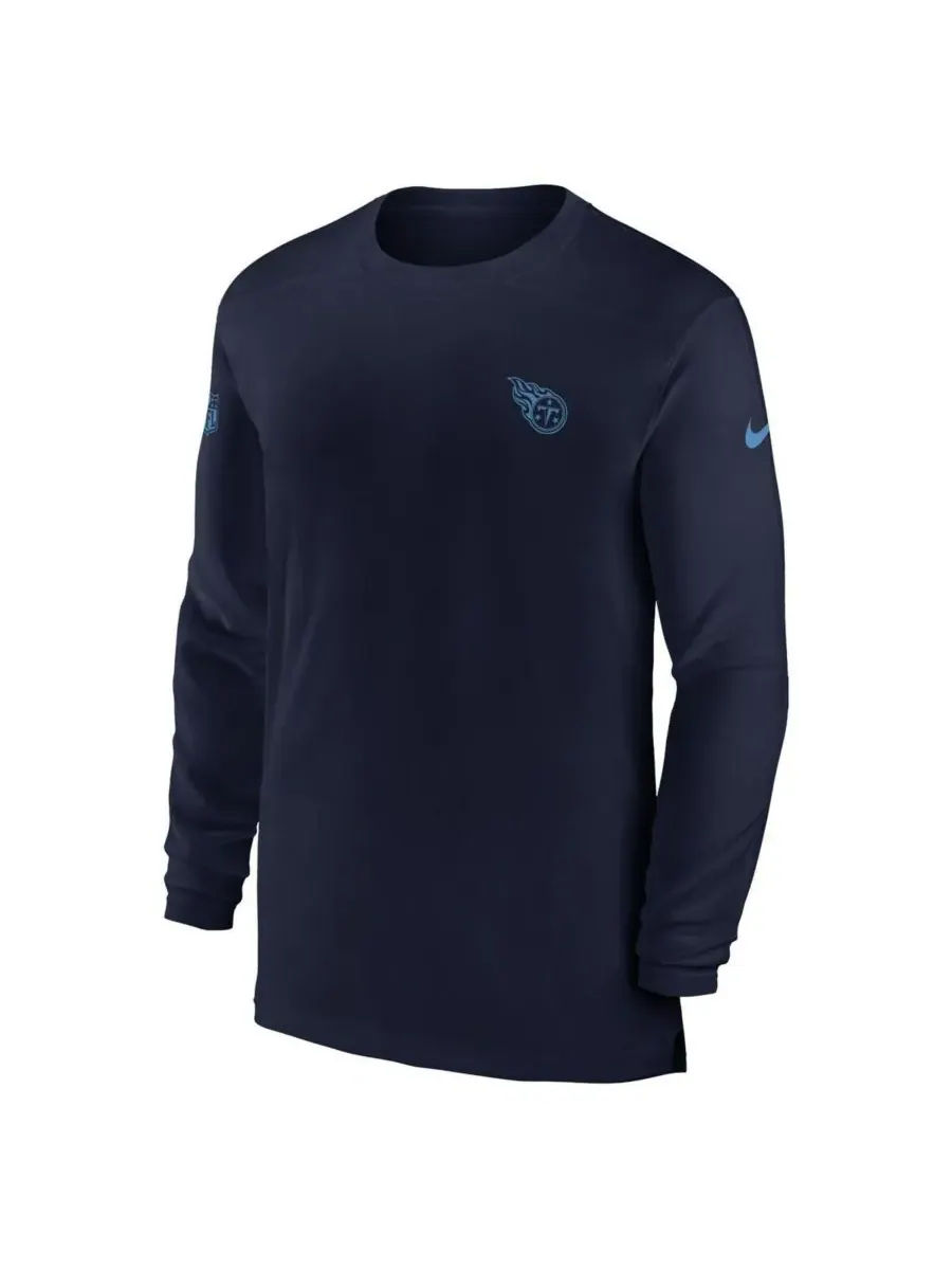 Nike Мужская темно-синяя футболка с длинным рукавом Tennessee Titans Sideline Coach Performance — изображение 2 из 3