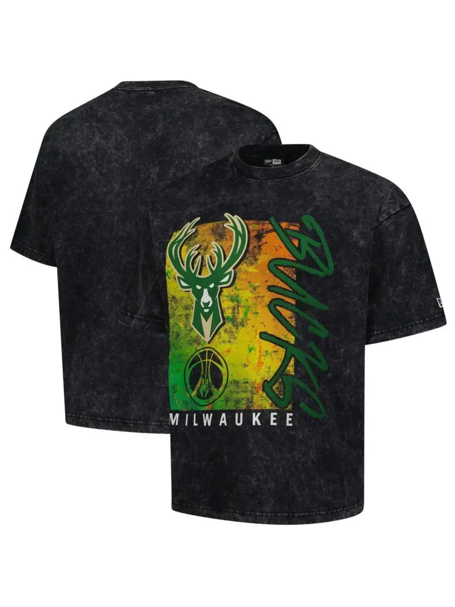 New Era Мужская черная футболка Milwaukee Bucks Sport Classics с энзимной обработкой