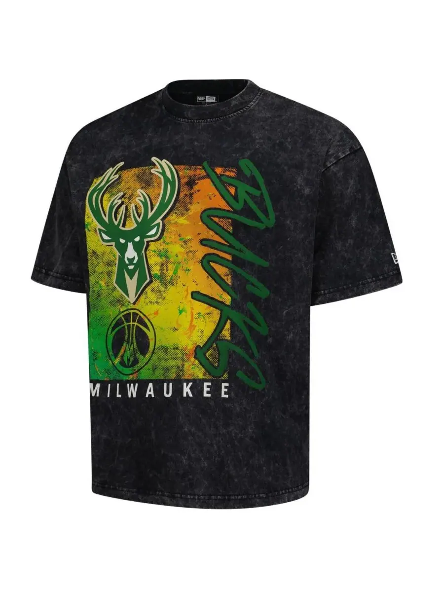New Era Мужская черная футболка Milwaukee Bucks Sport Classics с энзимной обработкой — изображение 3 из 3, черный