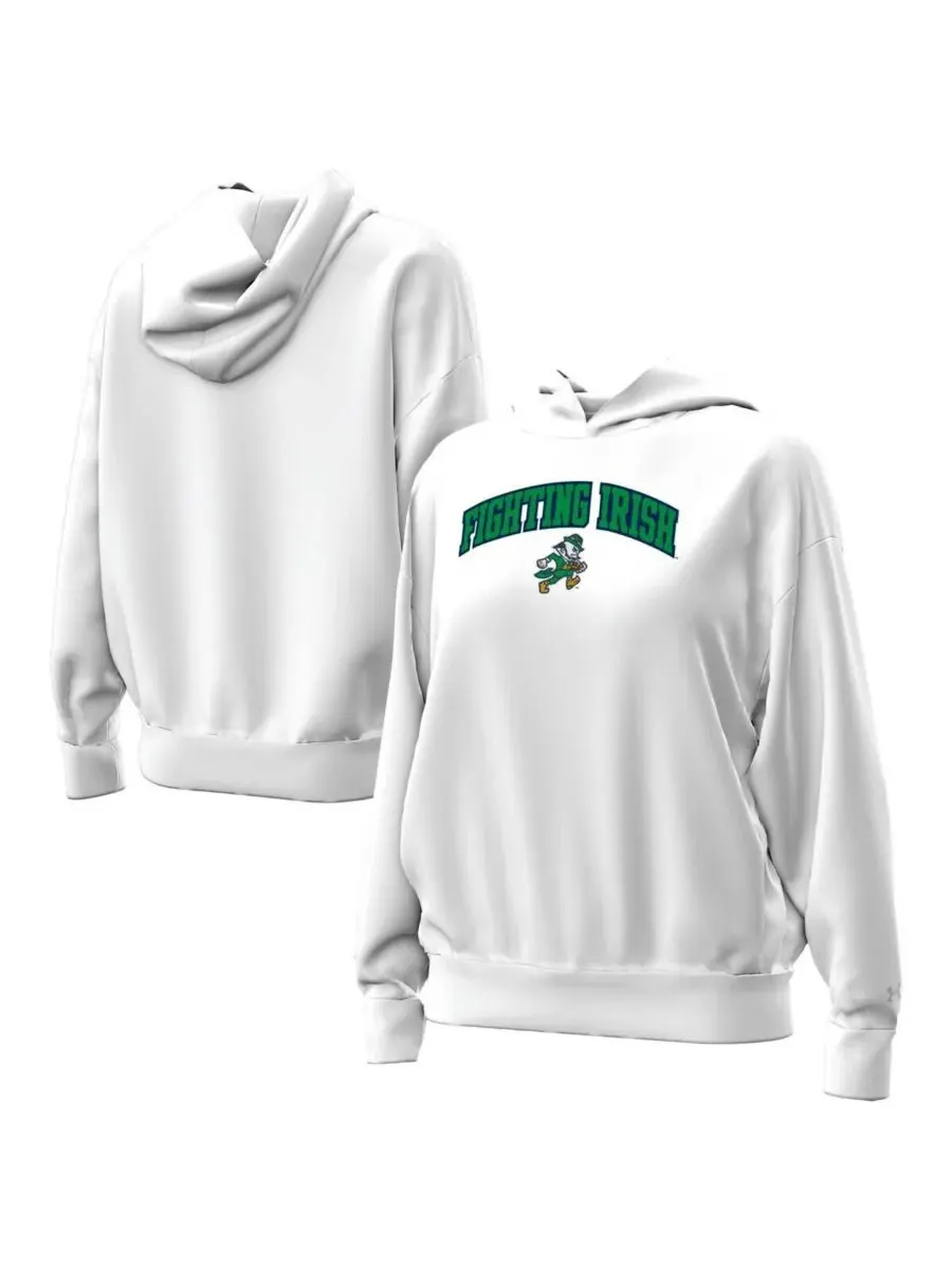 Under Armour Женская белая флисовая толстовка с капюшоном Notre Dame Fighting Irish с изображением