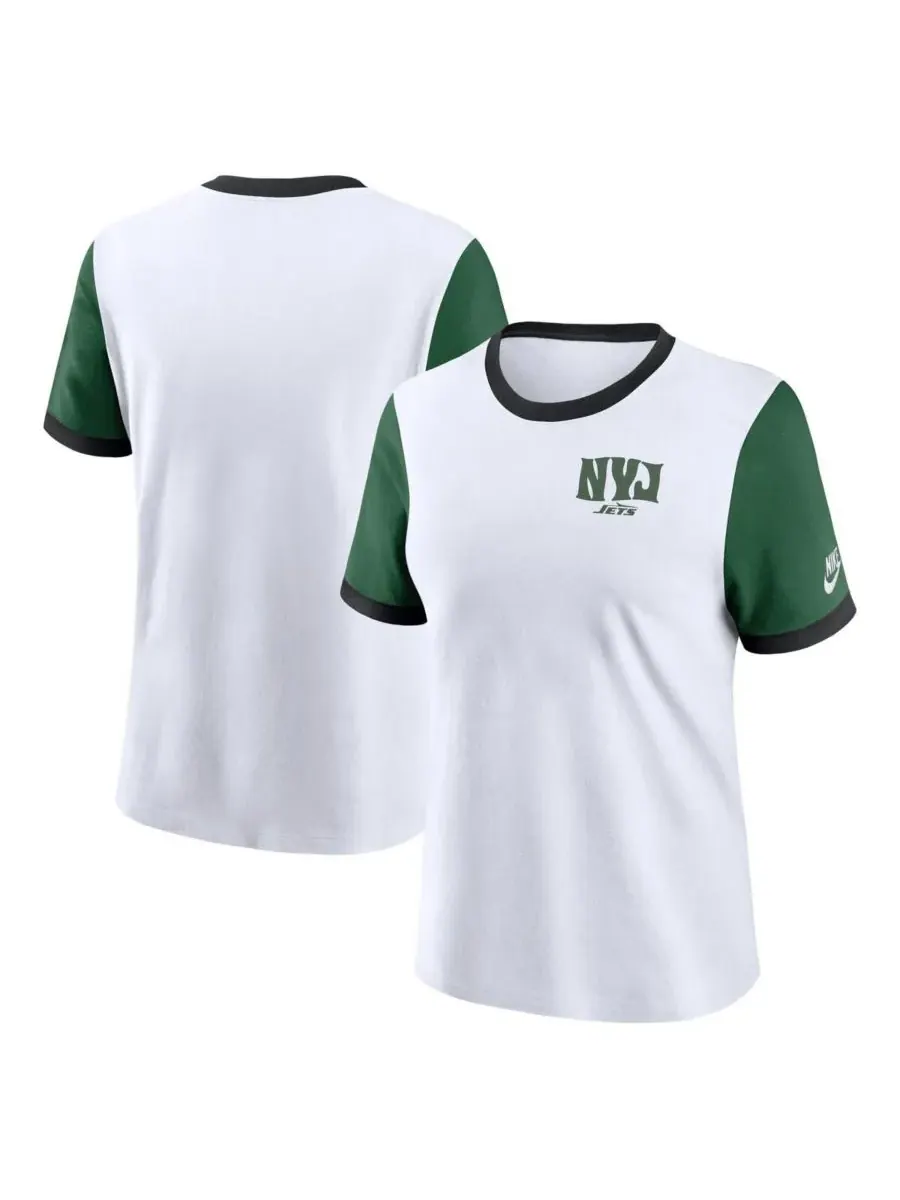 Nike Женская бело-зеленая футболка New York Jets Rewind Ringer
