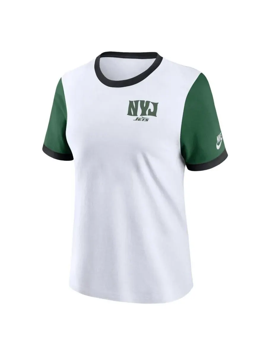 Nike Женская бело-зеленая футболка New York Jets Rewind Ringer — изображение 2 из 3, белый зеленый
