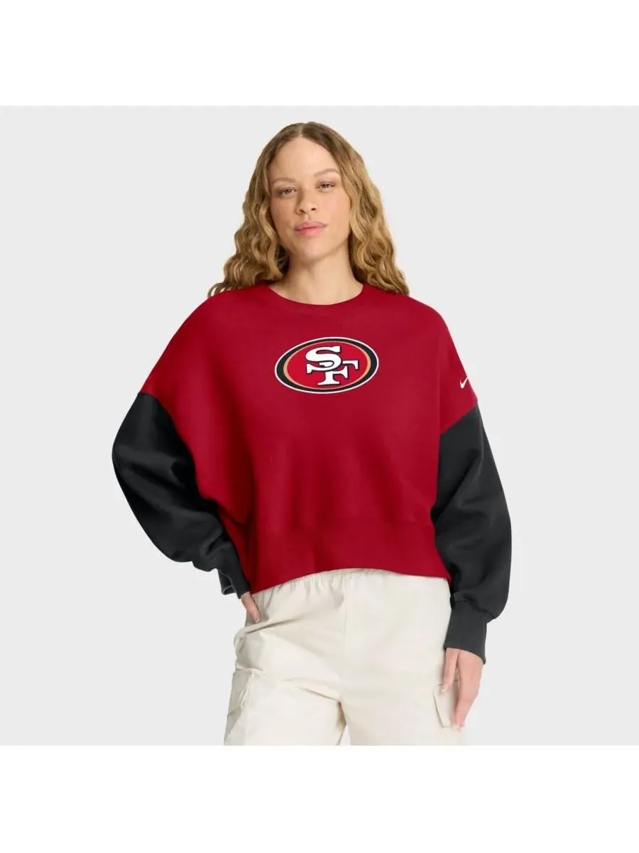Женская алая толстовка-пуловер San Francisco 49ers оверсайз с цветными блоками Nike