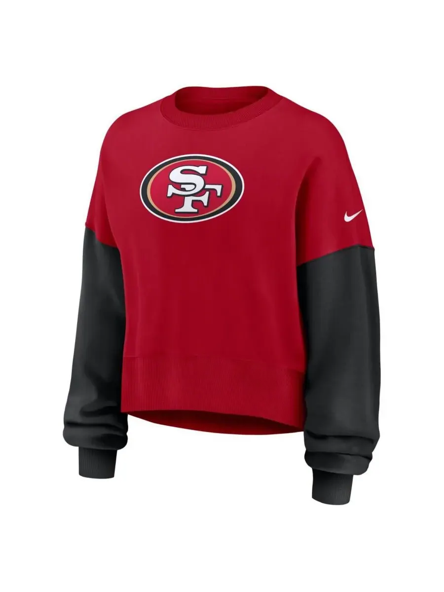 Женская алая толстовка-пуловер San Francisco 49ers оверсайз с цветными блоками Nike — изображение 4 из 5, алый