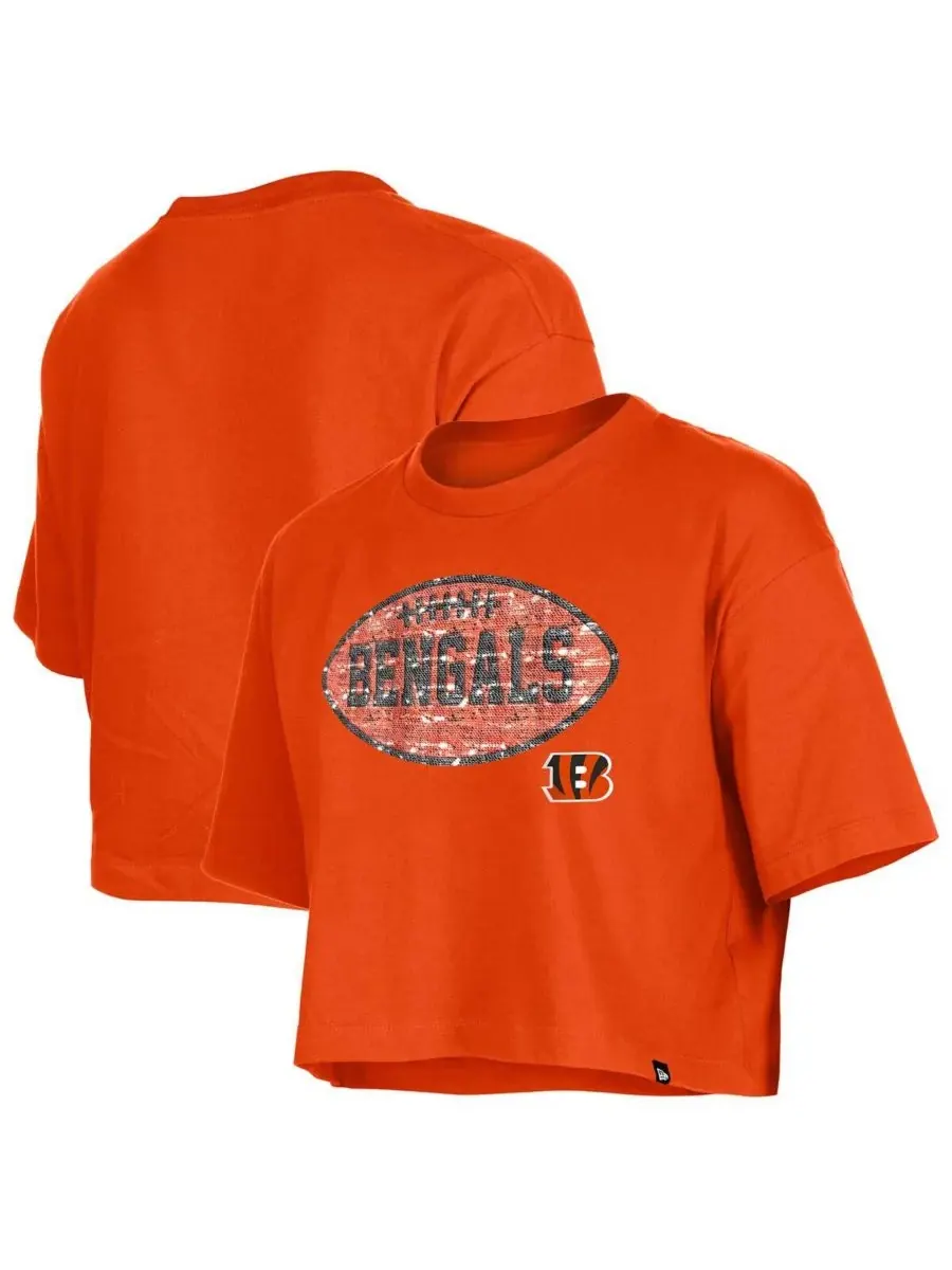 New Era Девочки, оранжевая футболка свободного кроя с пайетками Cincinnati Bengals