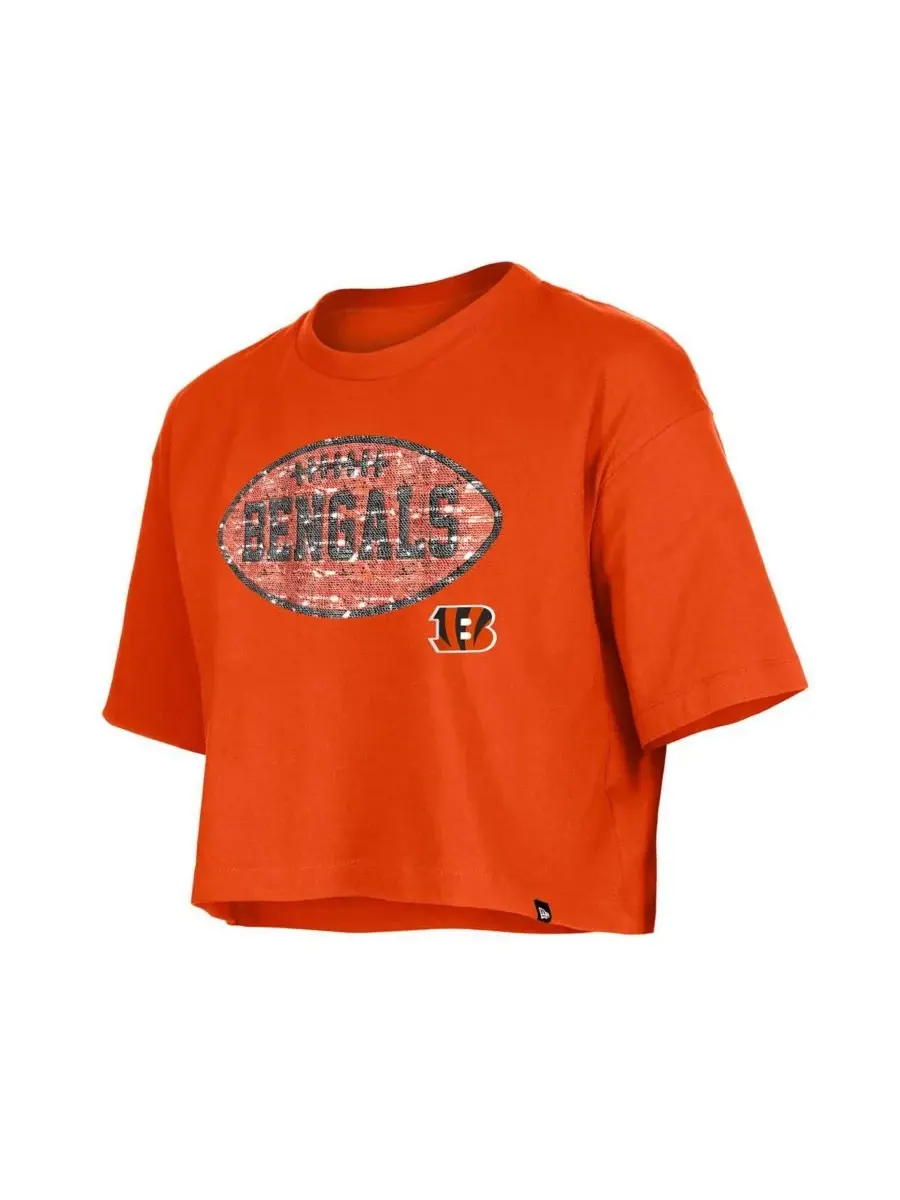 New Era Девочки, оранжевая футболка свободного кроя с пайетками Cincinnati Bengals — изображение 2 из 4, оранжевый