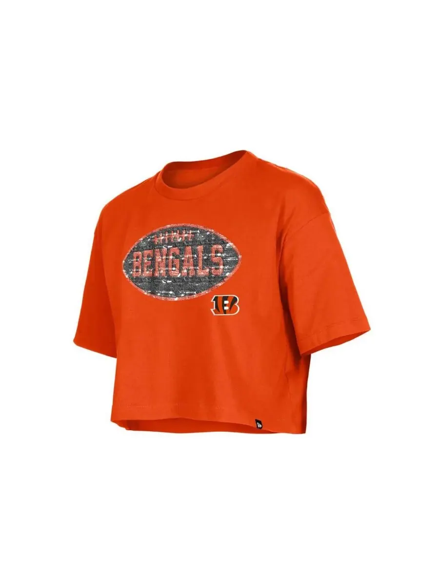 New Era Девочки, оранжевая футболка свободного кроя с пайетками Cincinnati Bengals — изображение 4 из 4, оранжевый