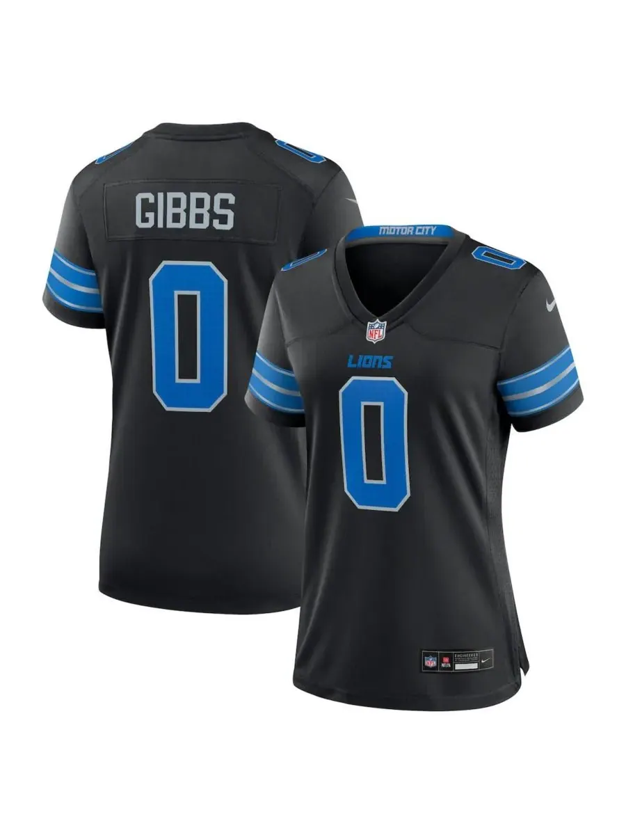 Nike Женская черная футболка Джамира Гиббса, запасного игрока команды Detroit Lions (второй матч)