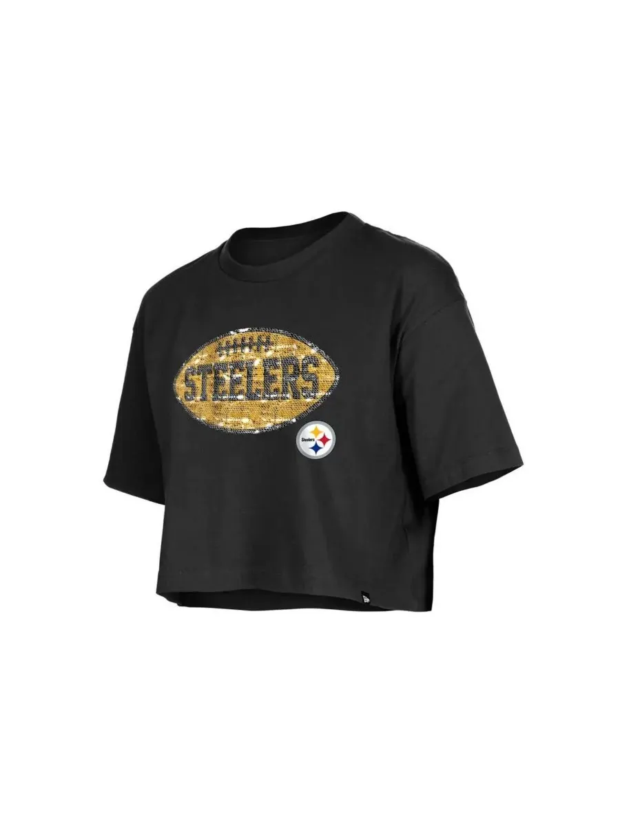 New Era Детская черная футболка свободного кроя с пайетками и логотипом Pittsburgh Steelers — изображение 2 из 4, черный