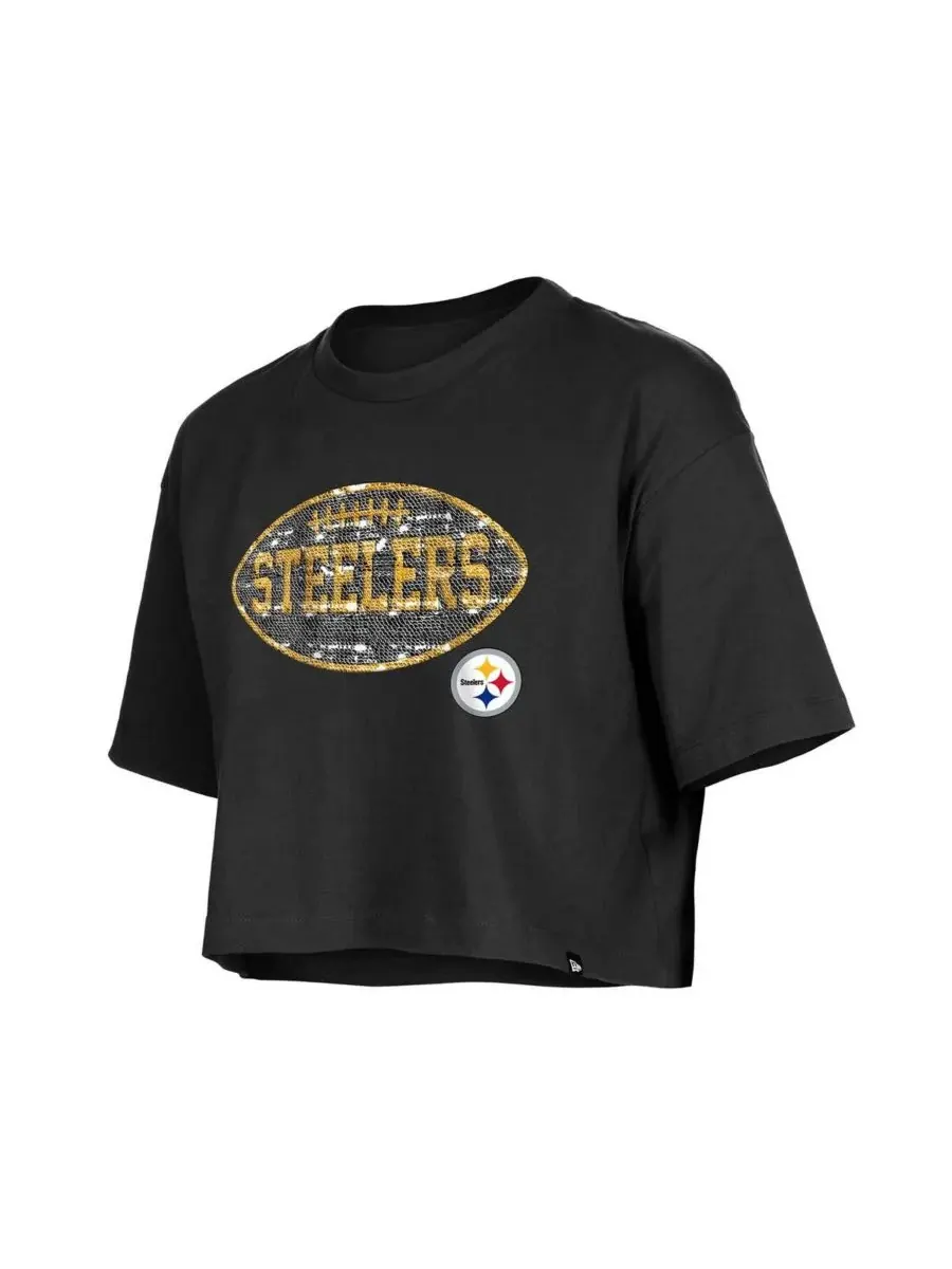 New Era Детская черная футболка свободного кроя с пайетками и логотипом Pittsburgh Steelers — изображение 4 из 4, черный