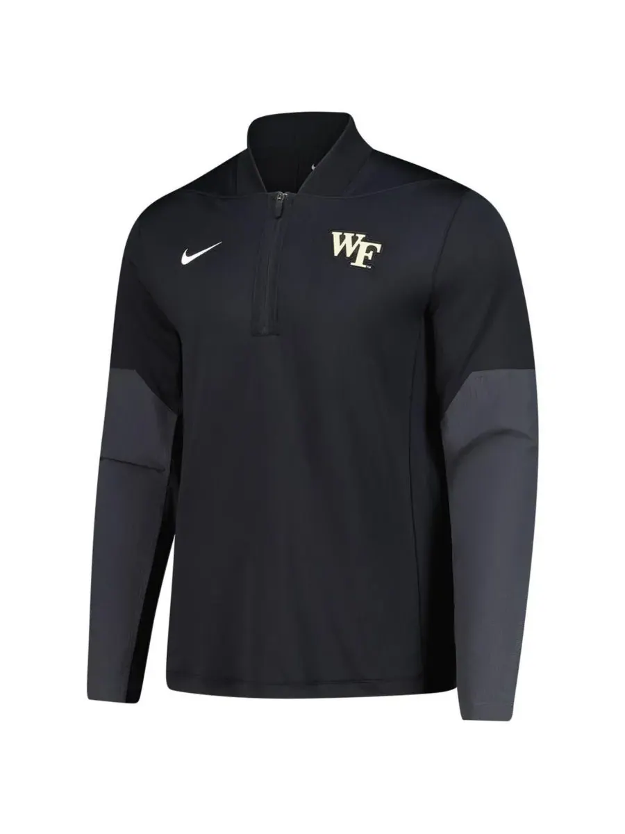 Nike Мужская черная толстовка Wake Forest Demon Deacons Dri-FIT с застежкой-молнией до середины — изображение 2 из 3, черный