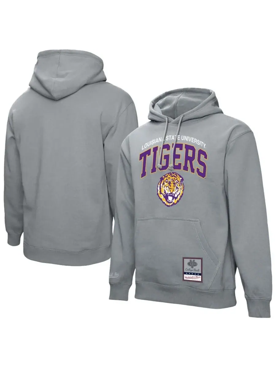 Mitchell & Ness Мужская толстовка с капюшоном серого цвета с классической аркой и логотипом LSU