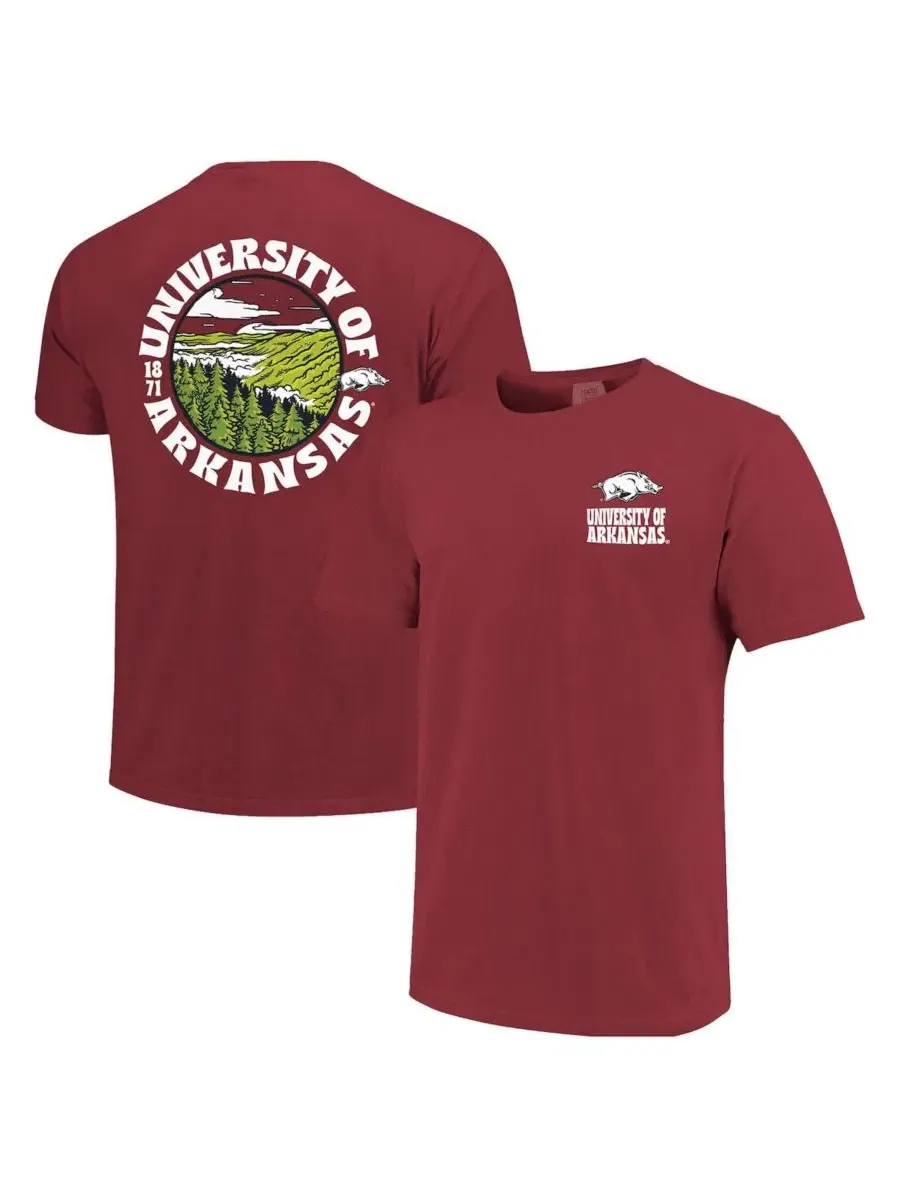 Мужская футболка с принтом Arkansas Razorbacks Comfort Colors Thick Lined Landscape Image One