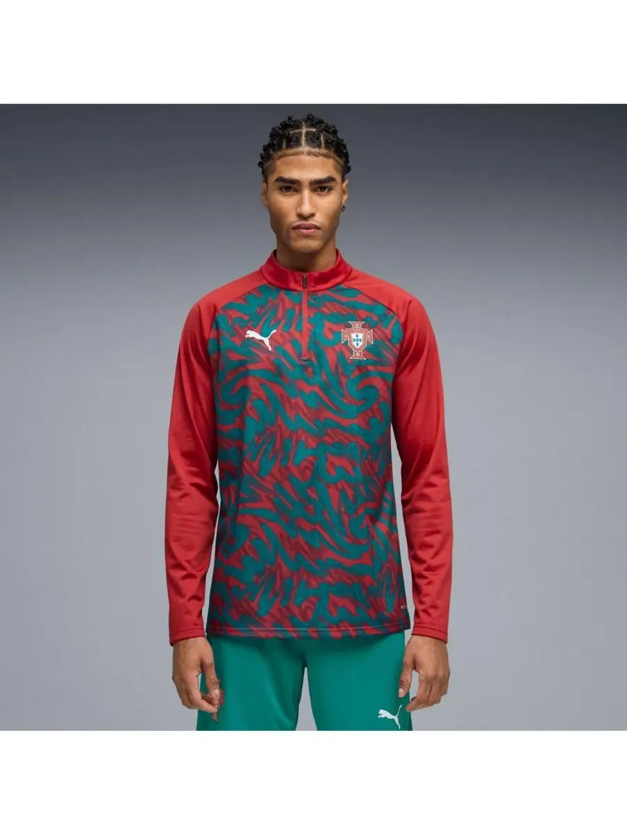 Лонгслив с длинным рукавом Red Portugal National Team Pre-Match Quarter-Zip Puma