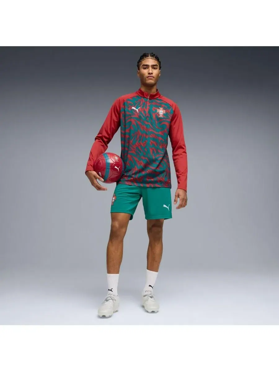 Лонгслив с длинным рукавом Red Portugal National Team Pre-Match Quarter-Zip Puma — изображение 3 из 5, красный зеленый