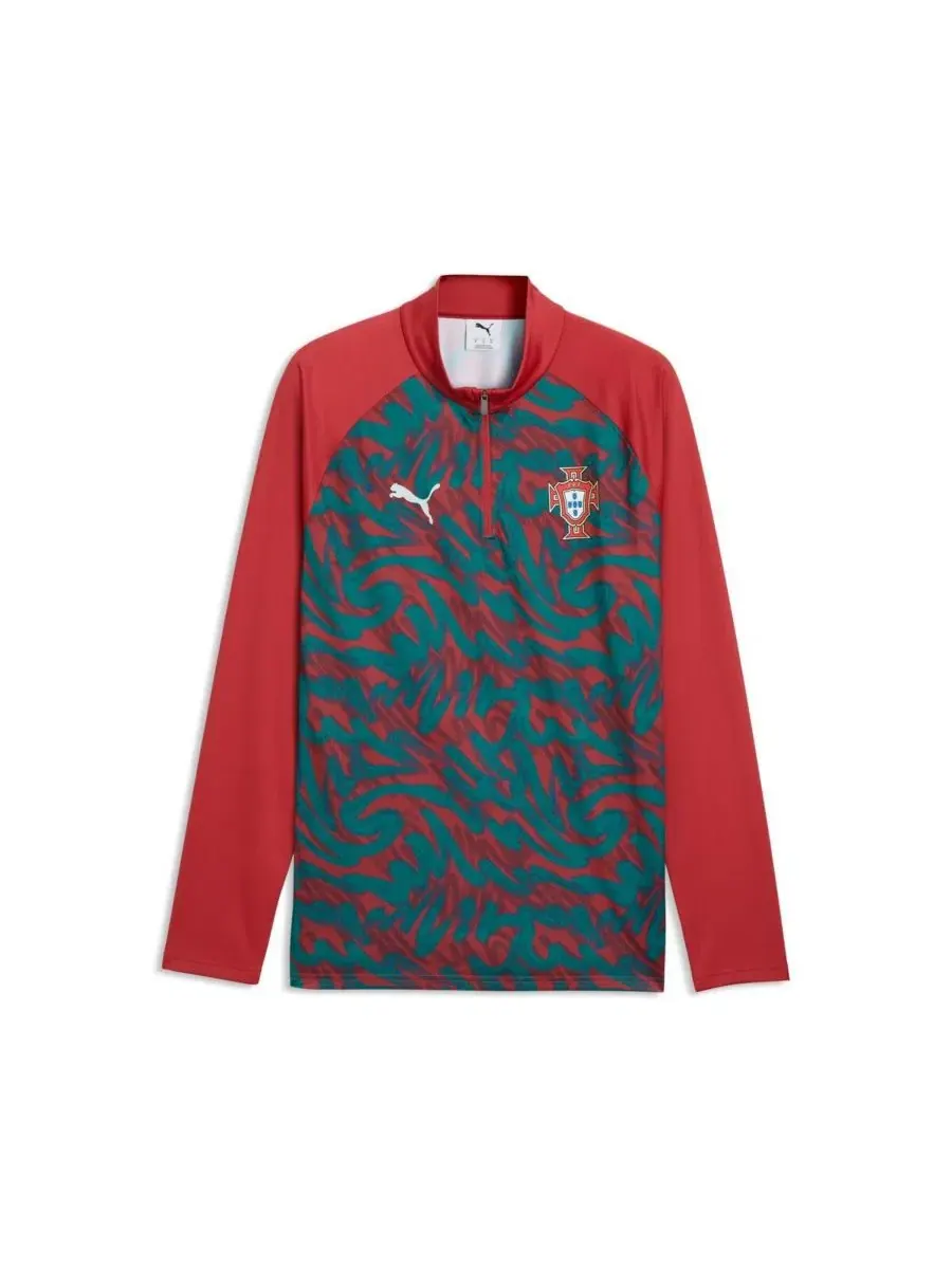 Лонгслив с длинным рукавом Red Portugal National Team Pre-Match Quarter-Zip Puma — изображение 4 из 5, красный зеленый