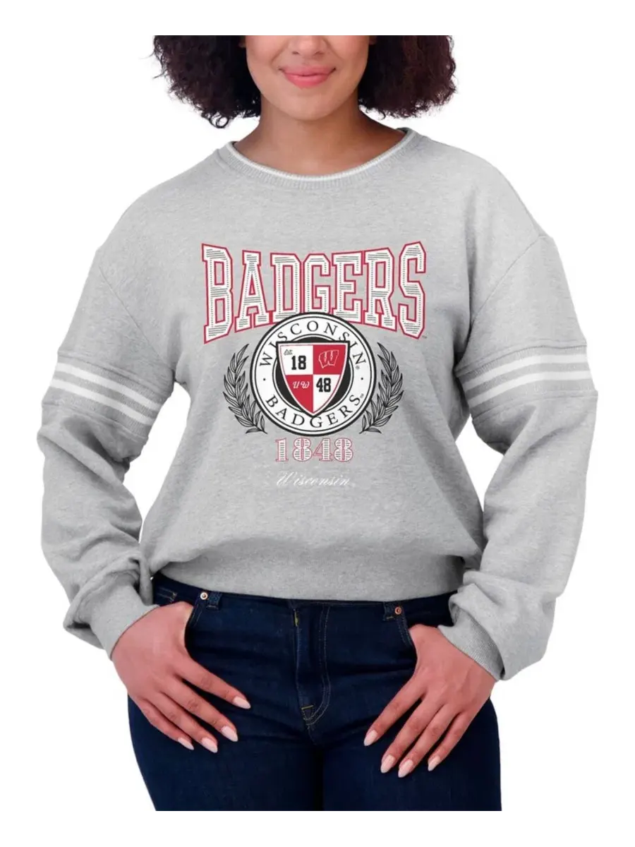 Свитшот-пуловер с принтом Wisconsin Badgers WEAR by Erin Andrews — изображение 4 из 4, серый