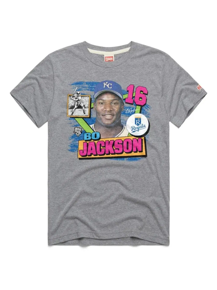 Футболка с принтом Bo Jackson Heather Gray Kansas City Royals Topps 75 Remix Homage