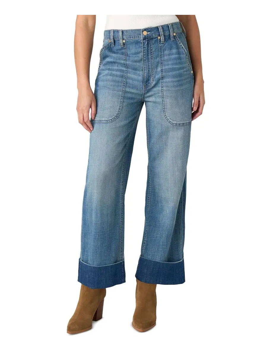 Джинсы прямого кроя с высокой посадкой и манжетами Petite High-Waisted Straight-Leg Relaxed Jeans