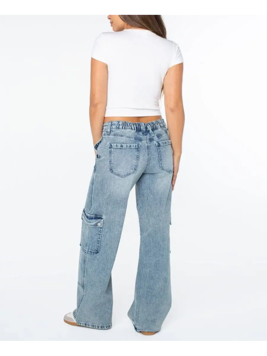 Джинсы с широкой штаниной и карго-карманами, модель Mid-Rise Wide-Leg Cargo Celebrity Pink, Penora — изображение 2 из 11