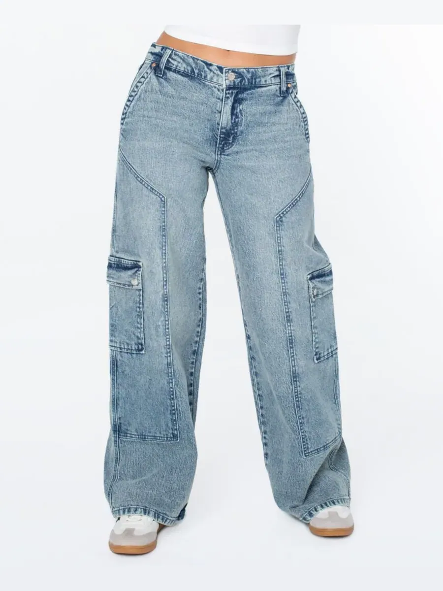 Джинсы с широкой штаниной и карго-карманами, модель Mid-Rise Wide-Leg Cargo Celebrity Pink, Penora — изображение 3 из 11