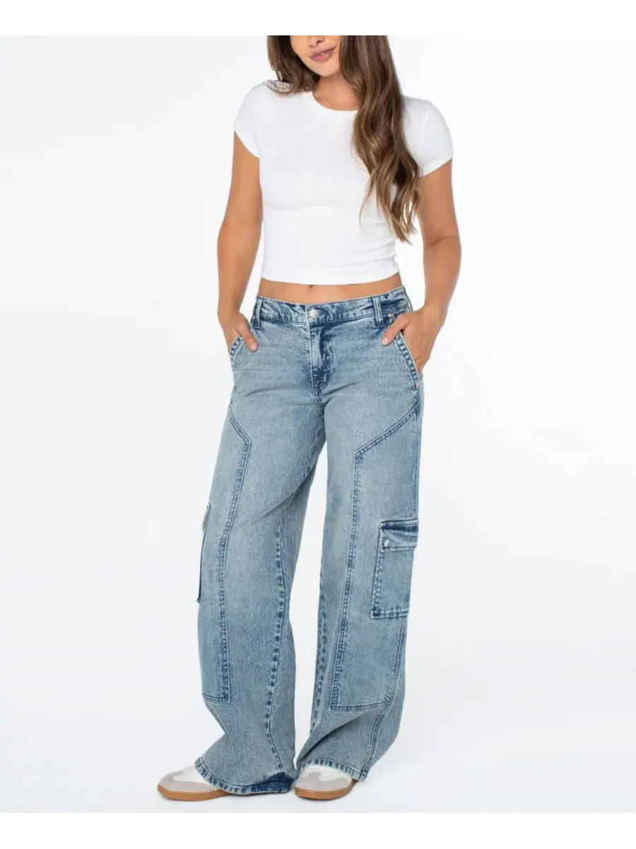 Джинсы с широкой штаниной и карго-карманами, модель Mid-Rise Wide-Leg Cargo Celebrity Pink, Penora — изображение 4 из 11