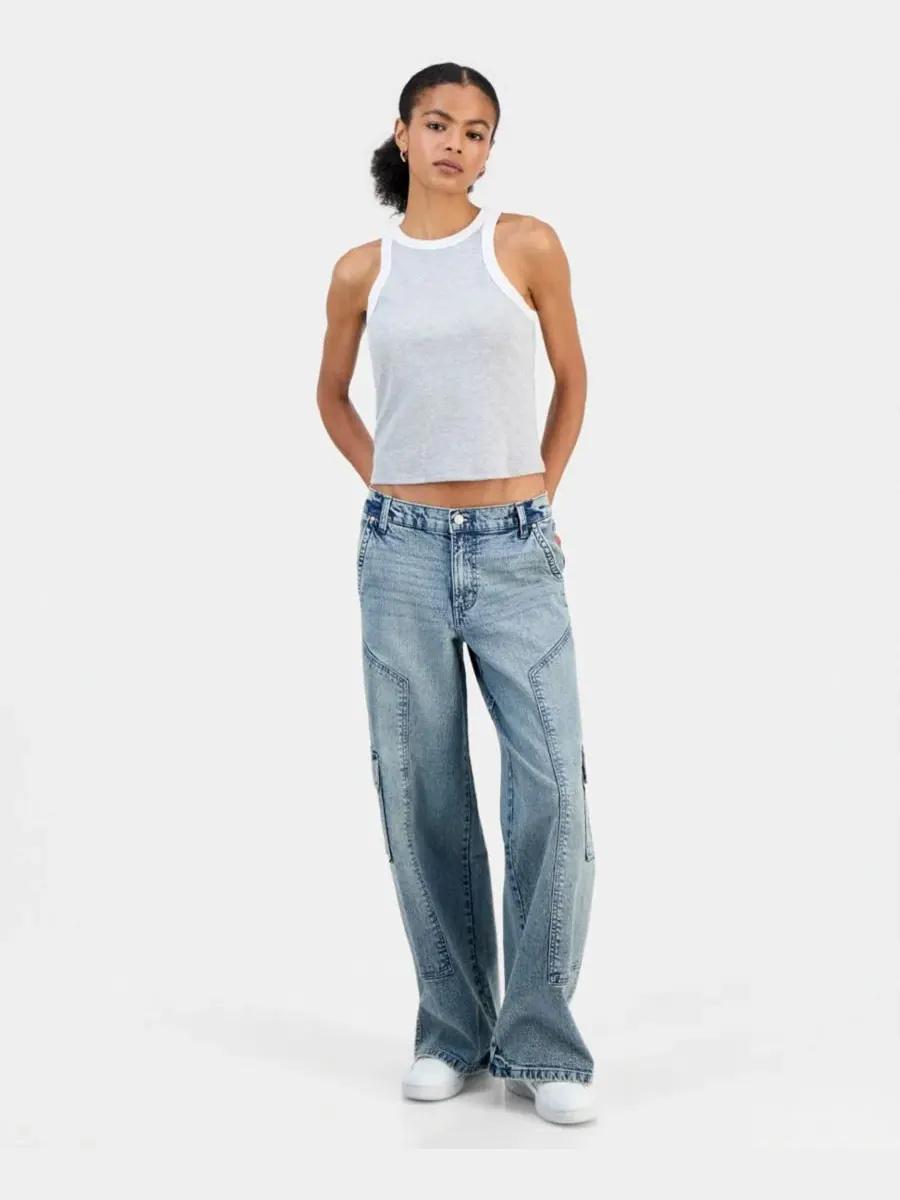 Джинсы с широкой штаниной и карго-карманами, модель Mid-Rise Wide-Leg Cargo Celebrity Pink, Penora — изображение 6 из 11