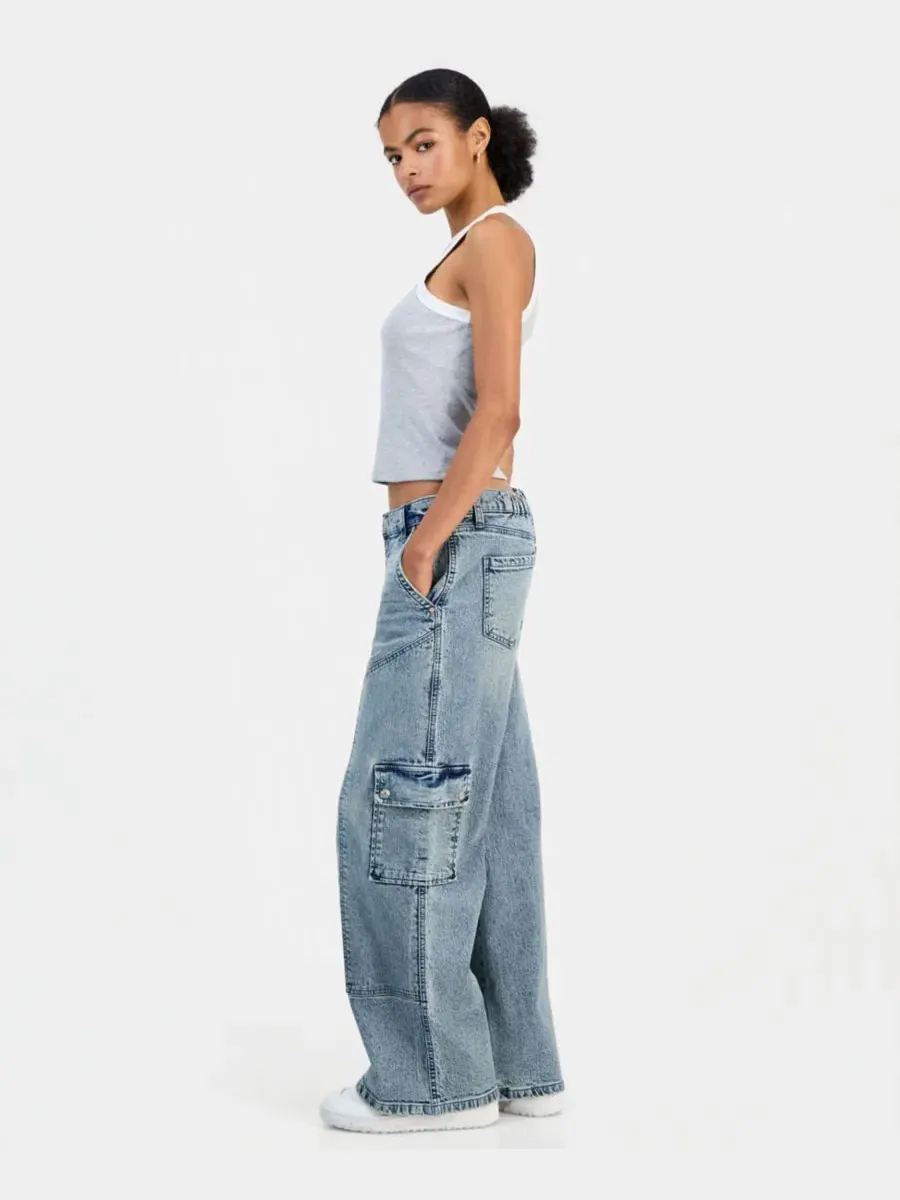 Джинсы с широкой штаниной и карго-карманами, модель Mid-Rise Wide-Leg Cargo Celebrity Pink, Penora — изображение 9 из 11