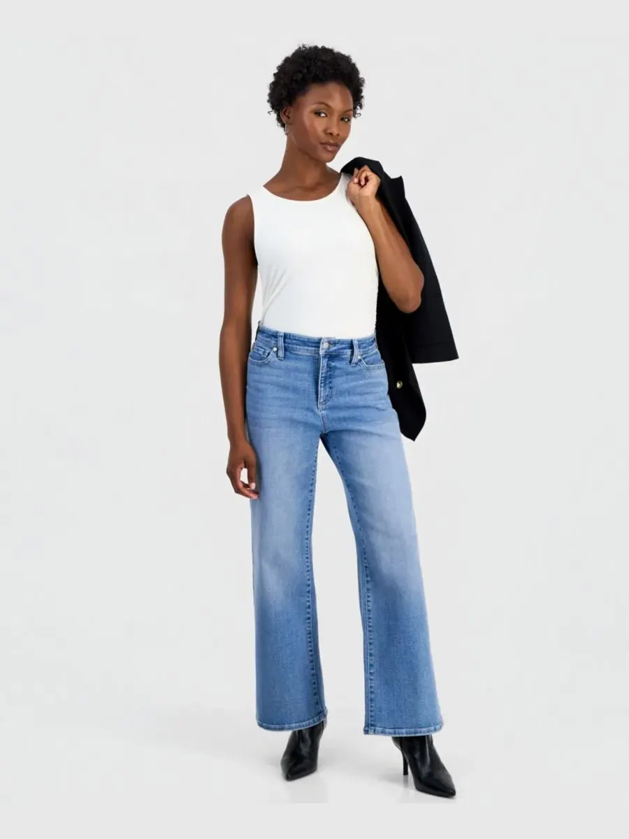 Джинсы с высокой посадкой и широкими штанинами, Petite High-Rise Wide-Leg Jeans I.N.C