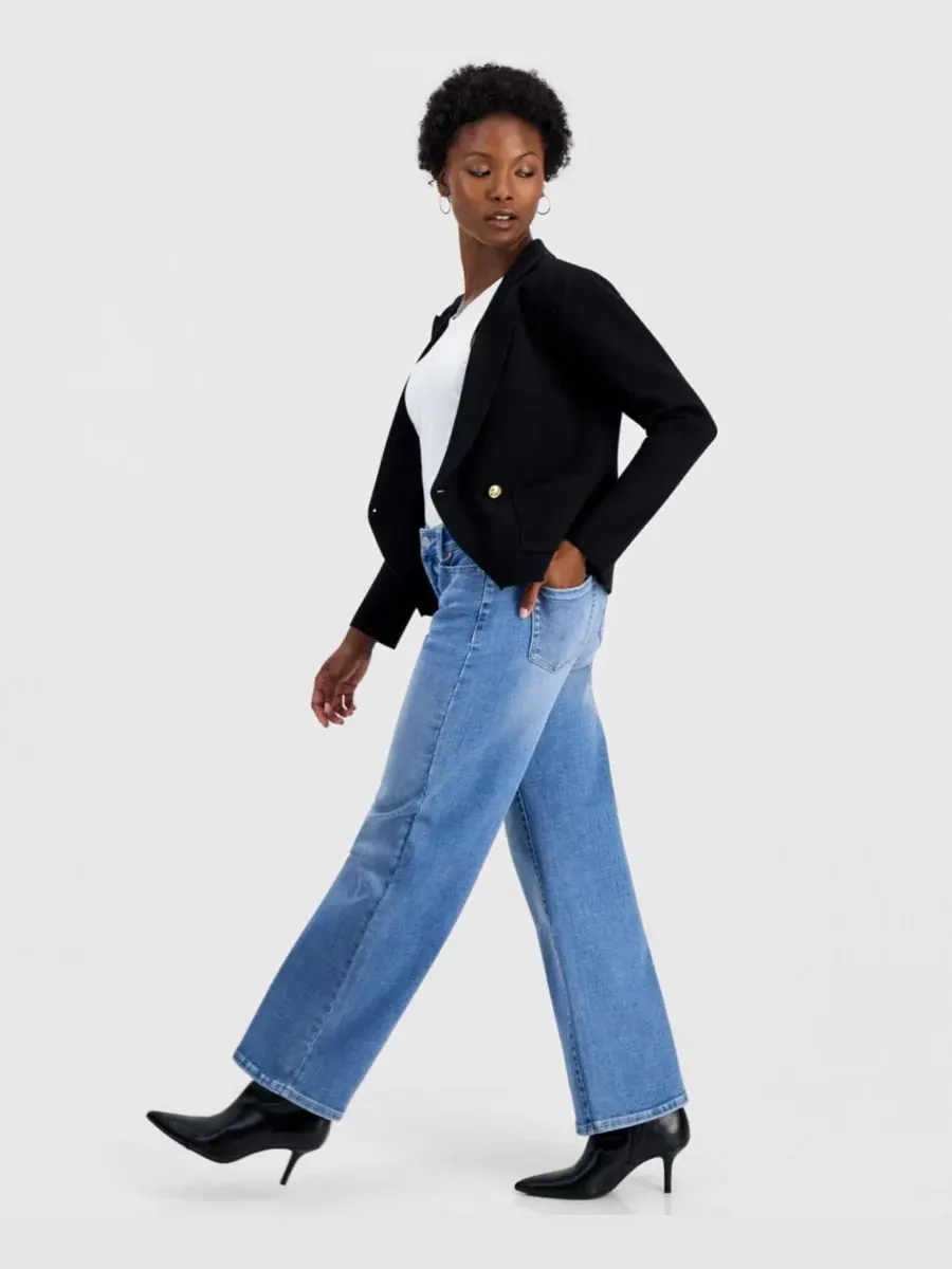 Джинсы с высокой посадкой и широкими штанинами, Petite High-Rise Wide-Leg Jeans I.N.C — изображение 6 из 8