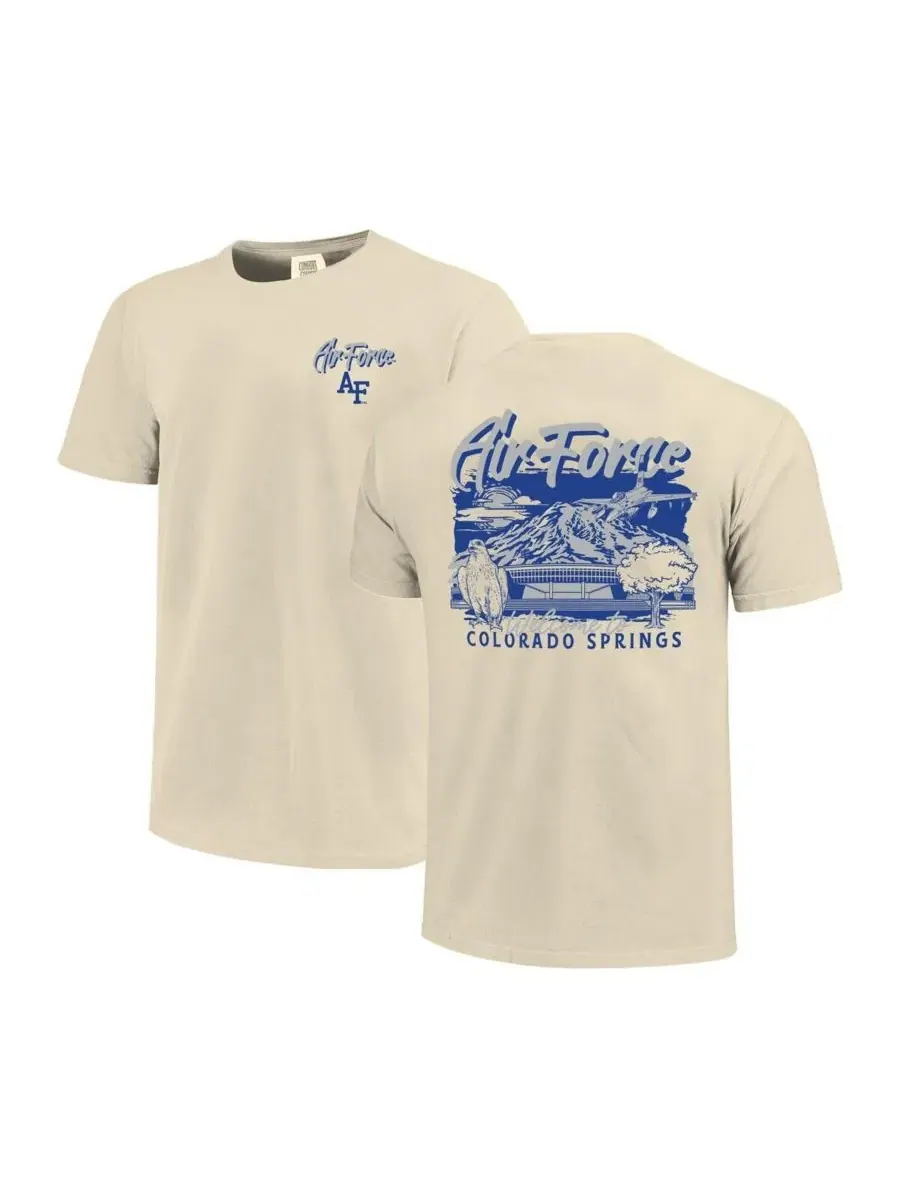 Мужская футболка Natural Air Force Falcons Comfort Colors Hand-Drawn Campus Stack Image One
