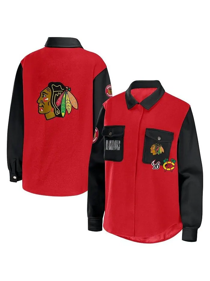 Женская красно-черная куртка-рубашка на пуговицах Chicago Blackhawks с цветными блоками WEAR by