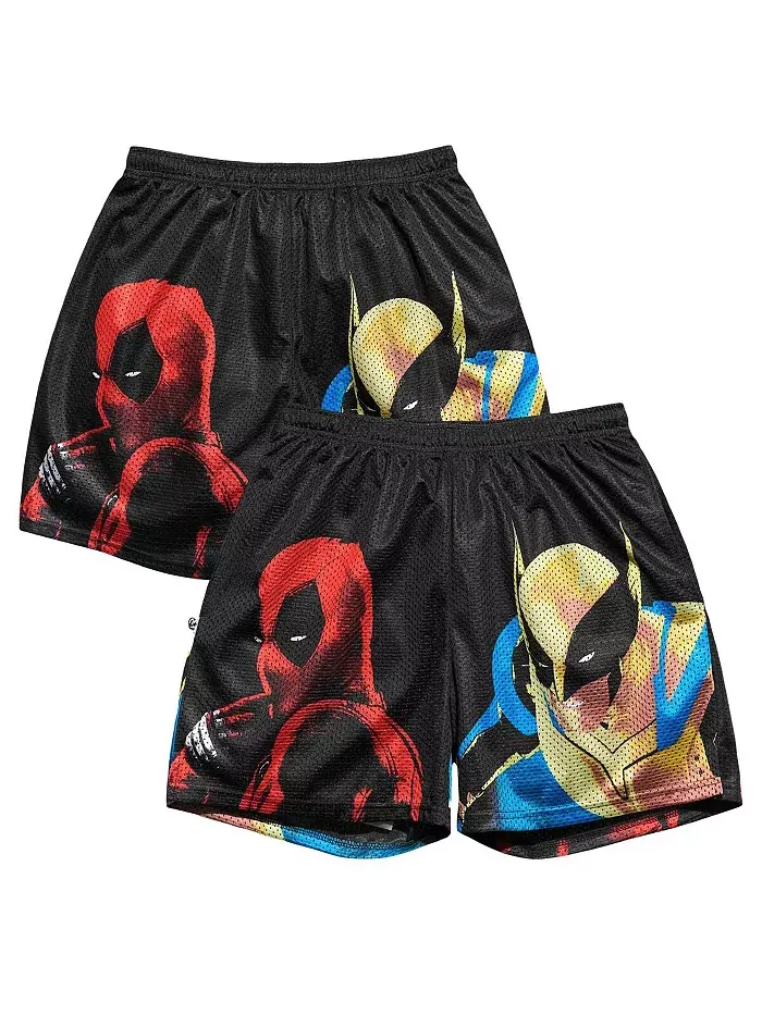 Мужские черные шорты Deadpool Wolverine Color Pop Retro Chalk Line