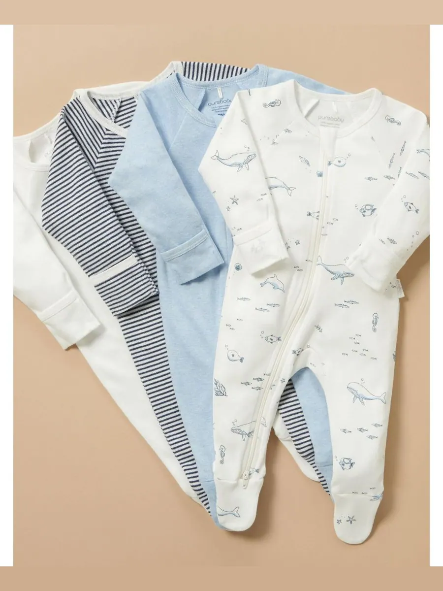 Комплект из 4 детских комбинезонов на молнии для мальчиков Purebaby, Vanilla nautical — изображение 2 из 6