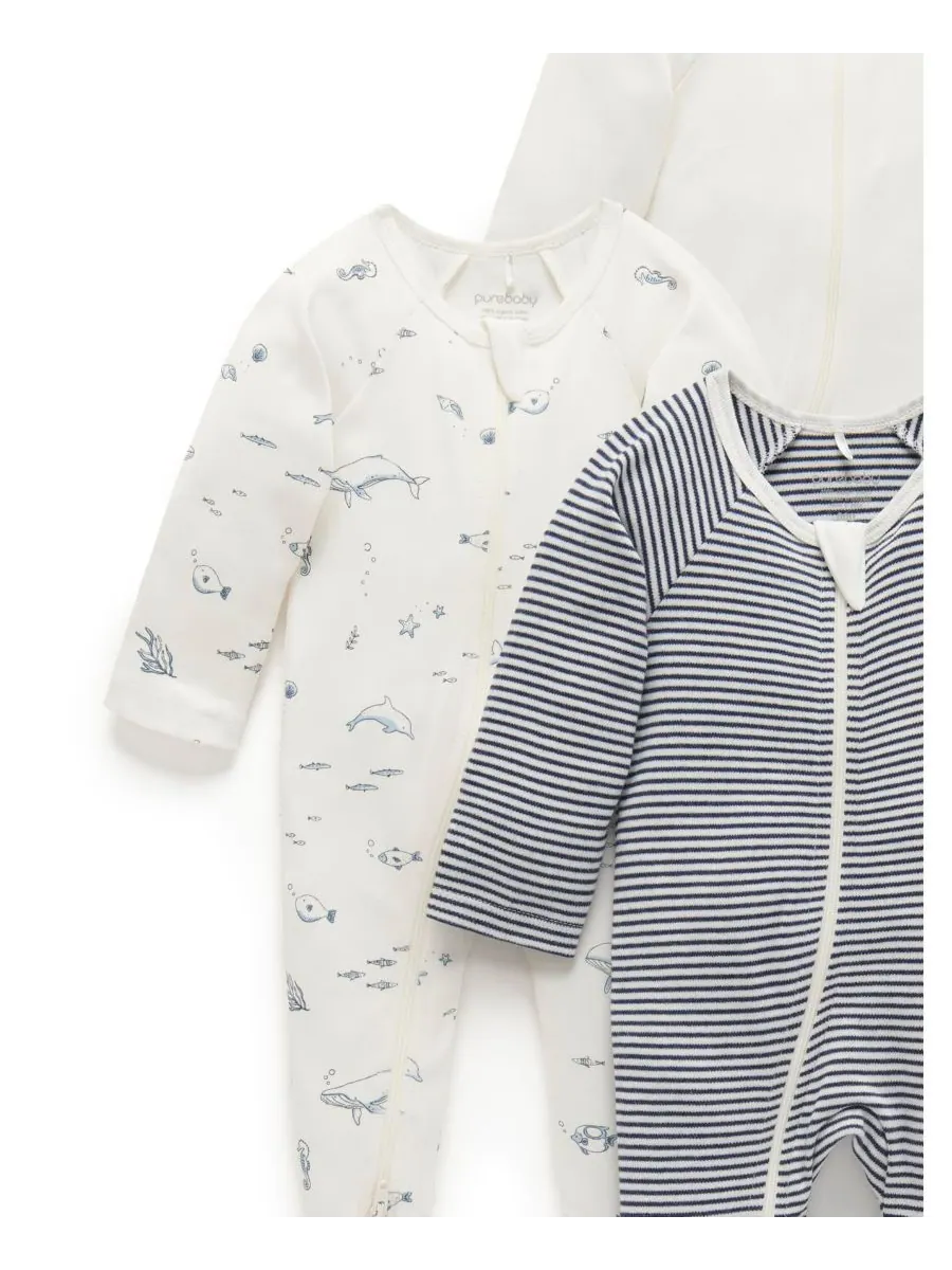 Комплект из 4 детских комбинезонов на молнии для мальчиков Purebaby, Vanilla nautical — изображение 3 из 6