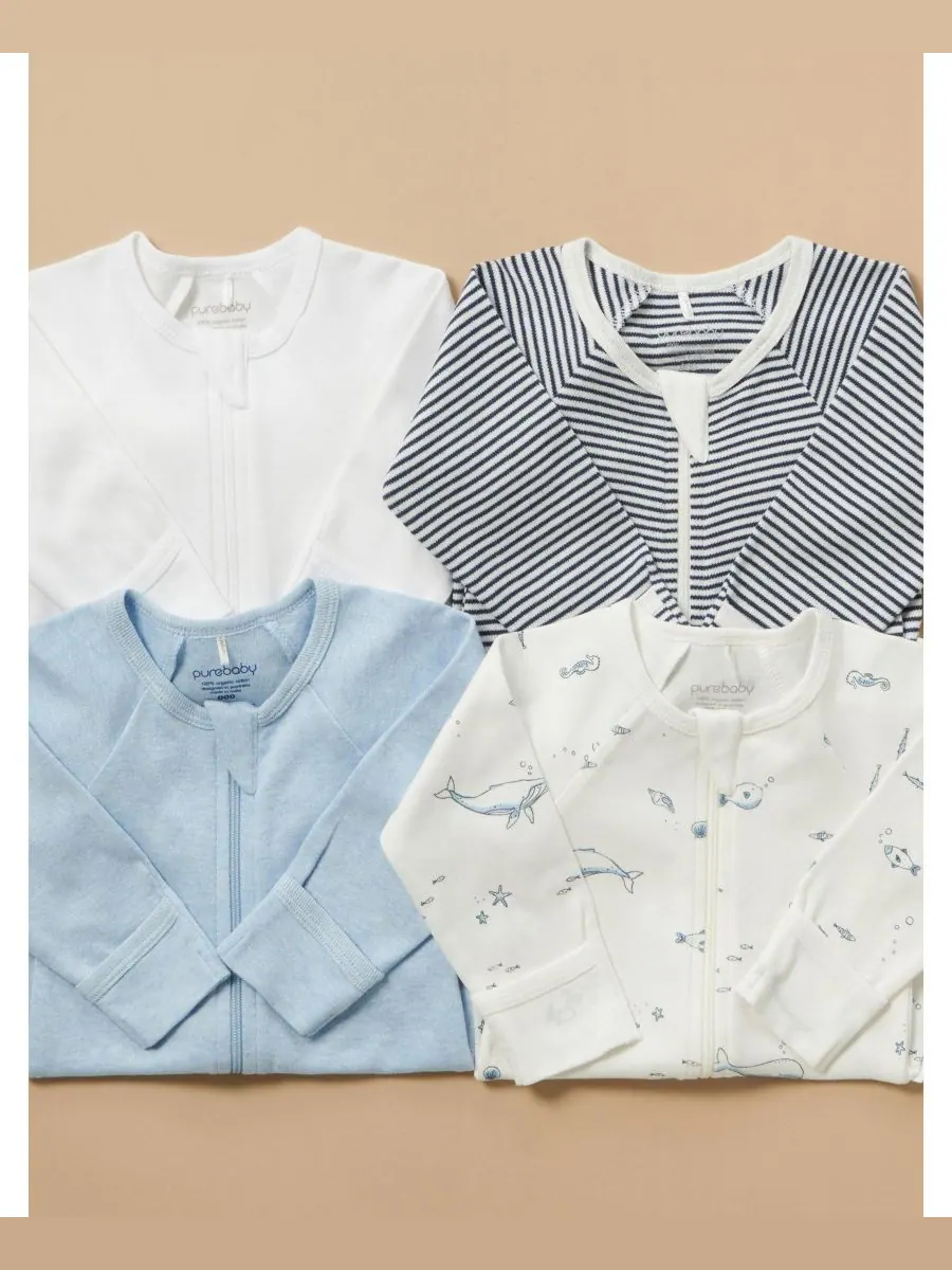 Комплект из 4 детских комбинезонов на молнии для мальчиков Purebaby, Vanilla nautical — изображение 5 из 6