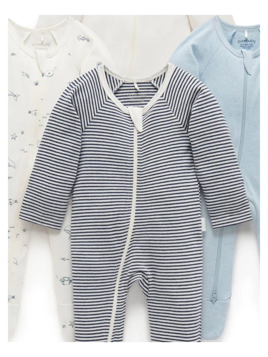 Комплект из 4 детских комбинезонов на молнии для мальчиков Purebaby, Vanilla nautical — изображение 6 из 6