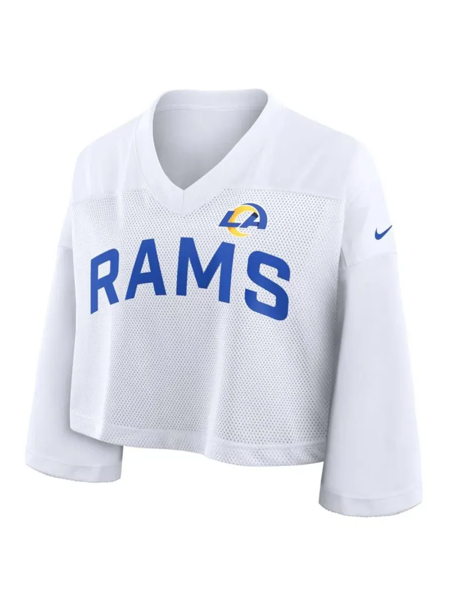 Женская футболка с V-образным вырезом, укороченная, с принтом, Los Angeles Rams Nike — изображение 2 из 3, белый
