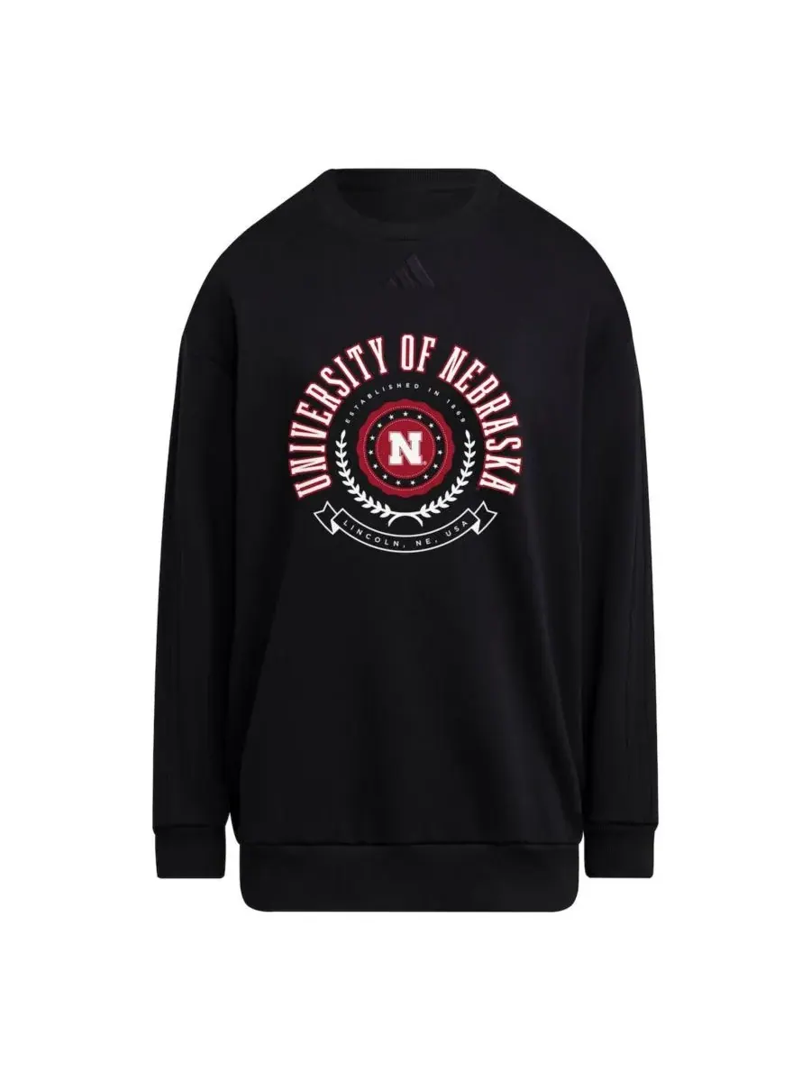 Adidas Женская черная толстовка с круглым вырезом и принтом Nebraska Huskers — изображение 2 из 3, черный