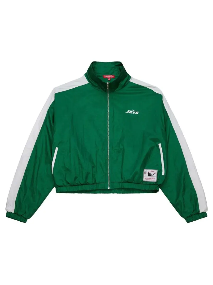 Mitchell & Ness Женская укороченная нейлоновая куртка на молнии зеленого цвета с символикой New