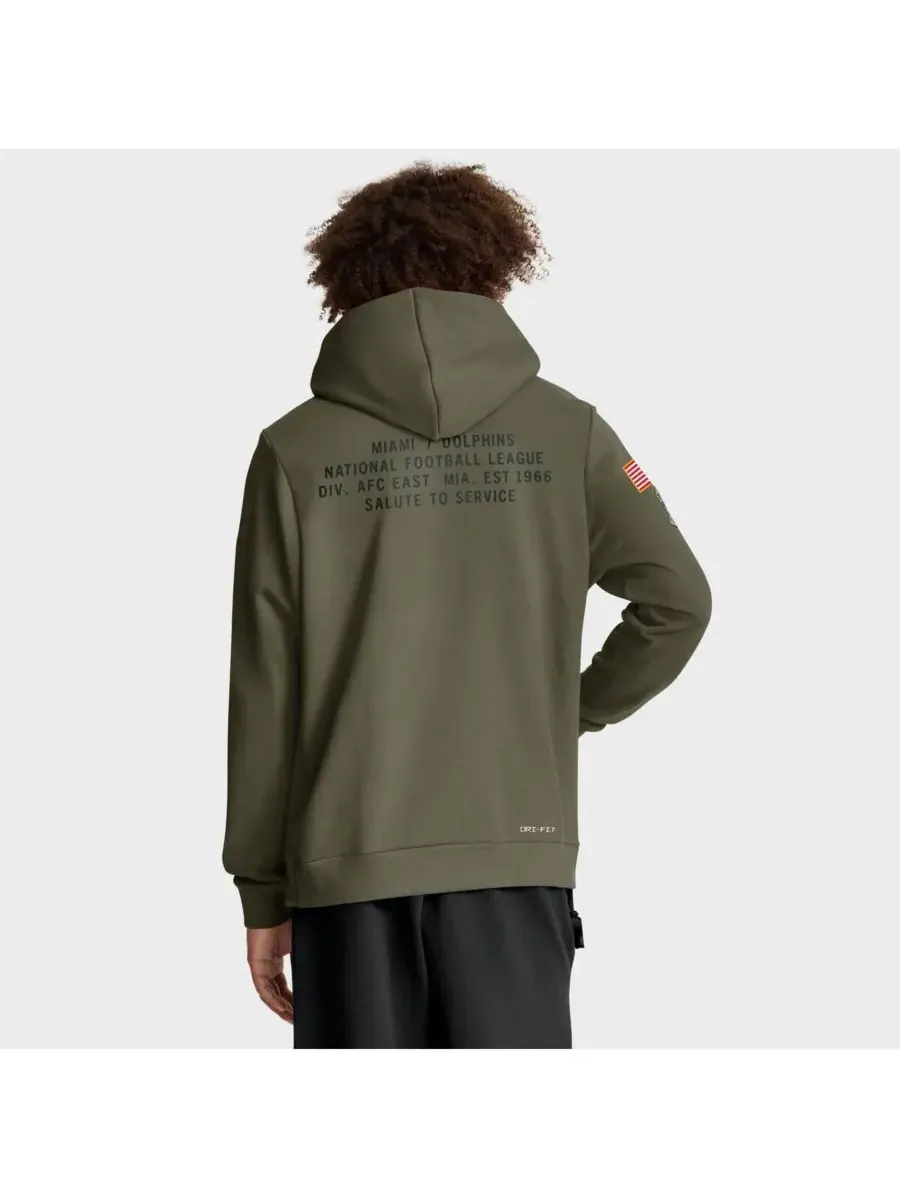 Nike Мужская толстовка Dri-FIT оливкового цвета с символикой команды Miami Dolphins 2025 Salute to — изображение 2 из 5