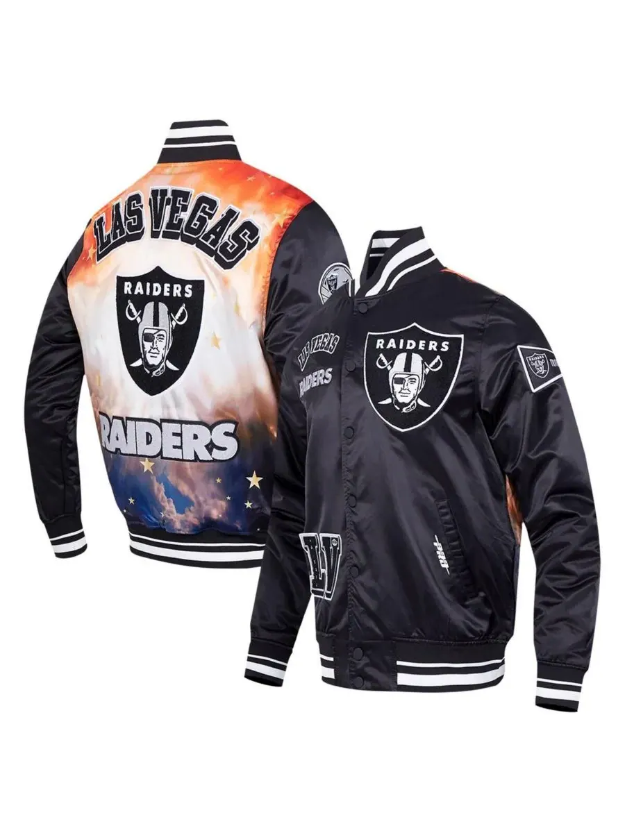 Pro Standard Мужская черная атласная куртка Las Vegas Raiders с сублимационной печатью и застежкой