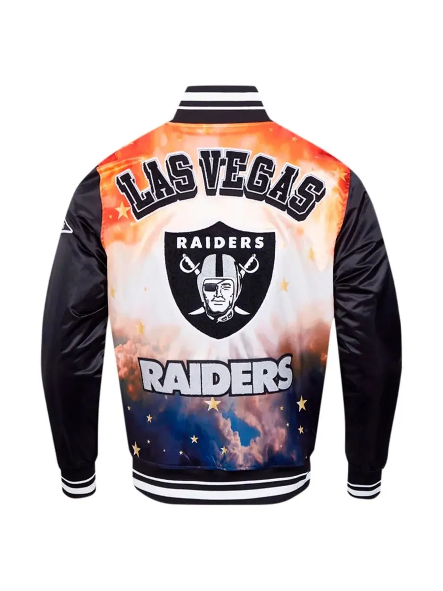 Pro Standard Мужская черная атласная куртка Las Vegas Raiders с сублимационной печатью и застежкой — изображение 2 из 5