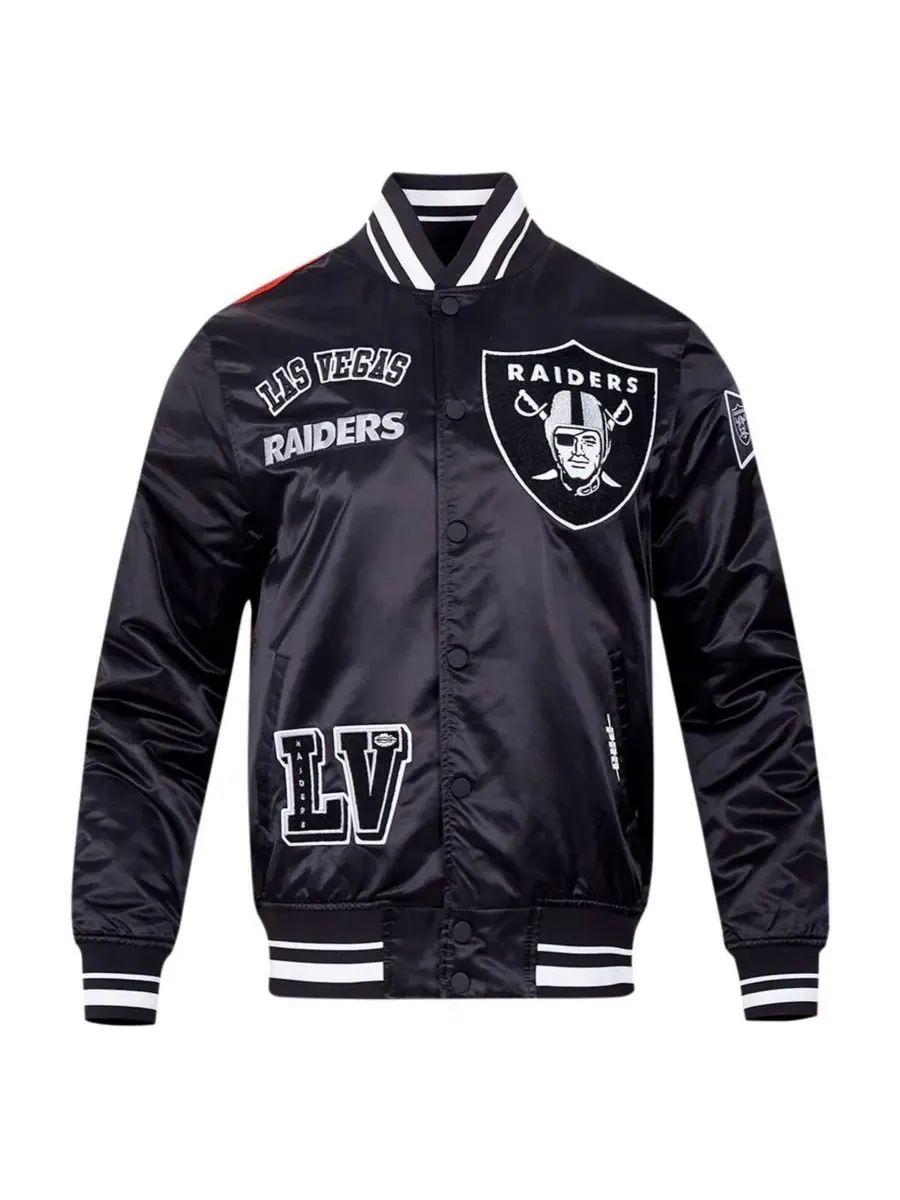 Pro Standard Мужская черная атласная куртка Las Vegas Raiders с сублимационной печатью и застежкой — изображение 3 из 5