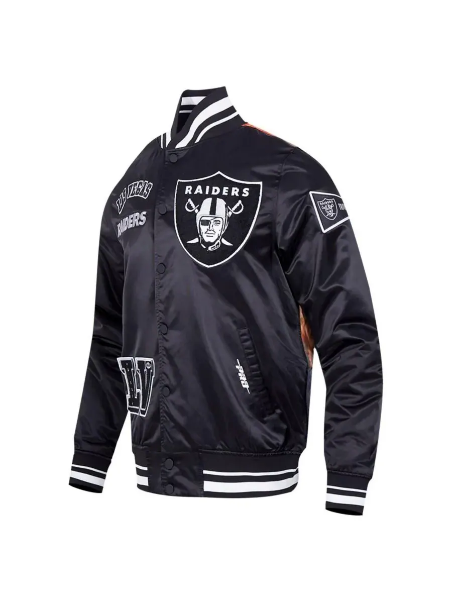 Pro Standard Мужская черная атласная куртка Las Vegas Raiders с сублимационной печатью и застежкой — изображение 4 из 5