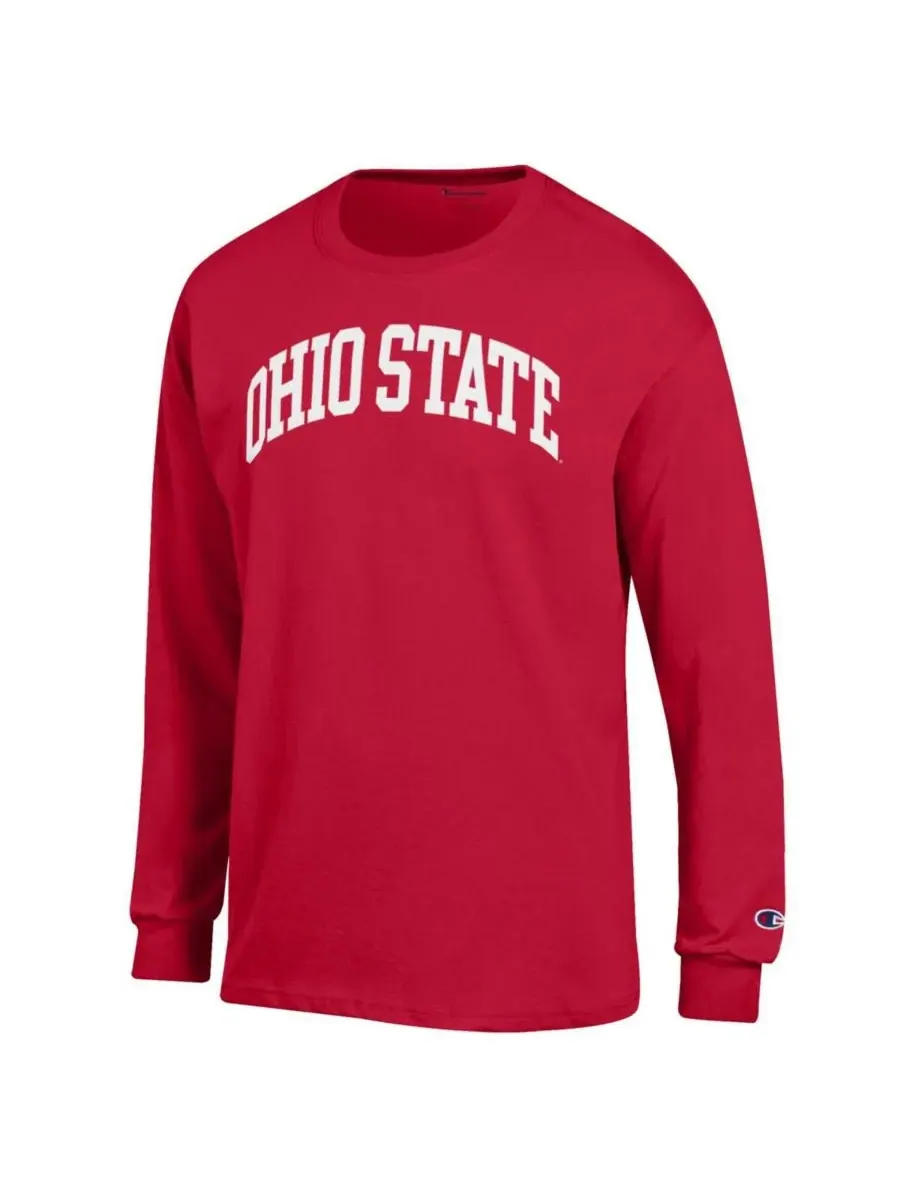 Мужская алая футболка с длинным рукавом "Ohio State Buckeyes Basic Arch" Champion — изображение 3 из 3, алый