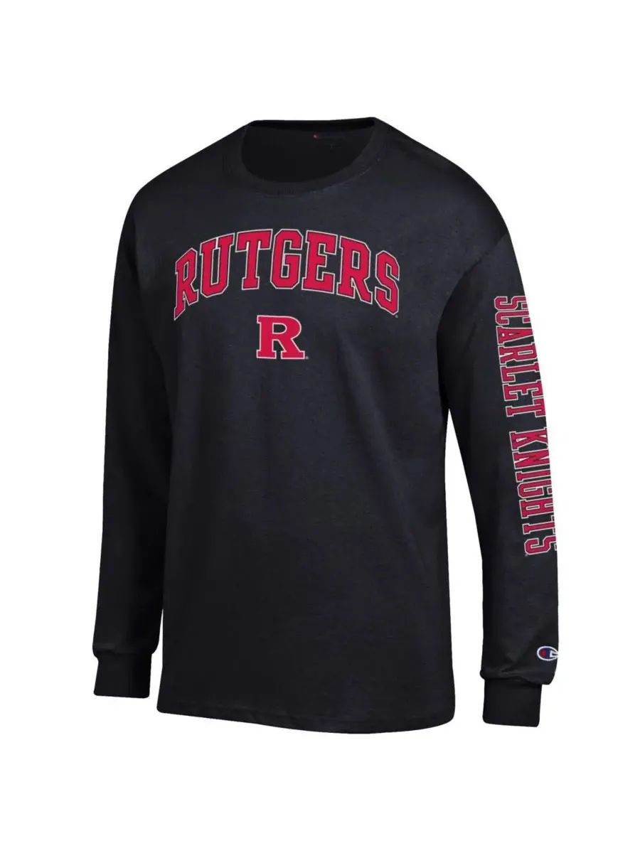 Champion Мужская черная футболка с длинным рукавом Rutgers Scarlet Knights Arch Over Logo 2-Hit — изображение 3 из 3, черный