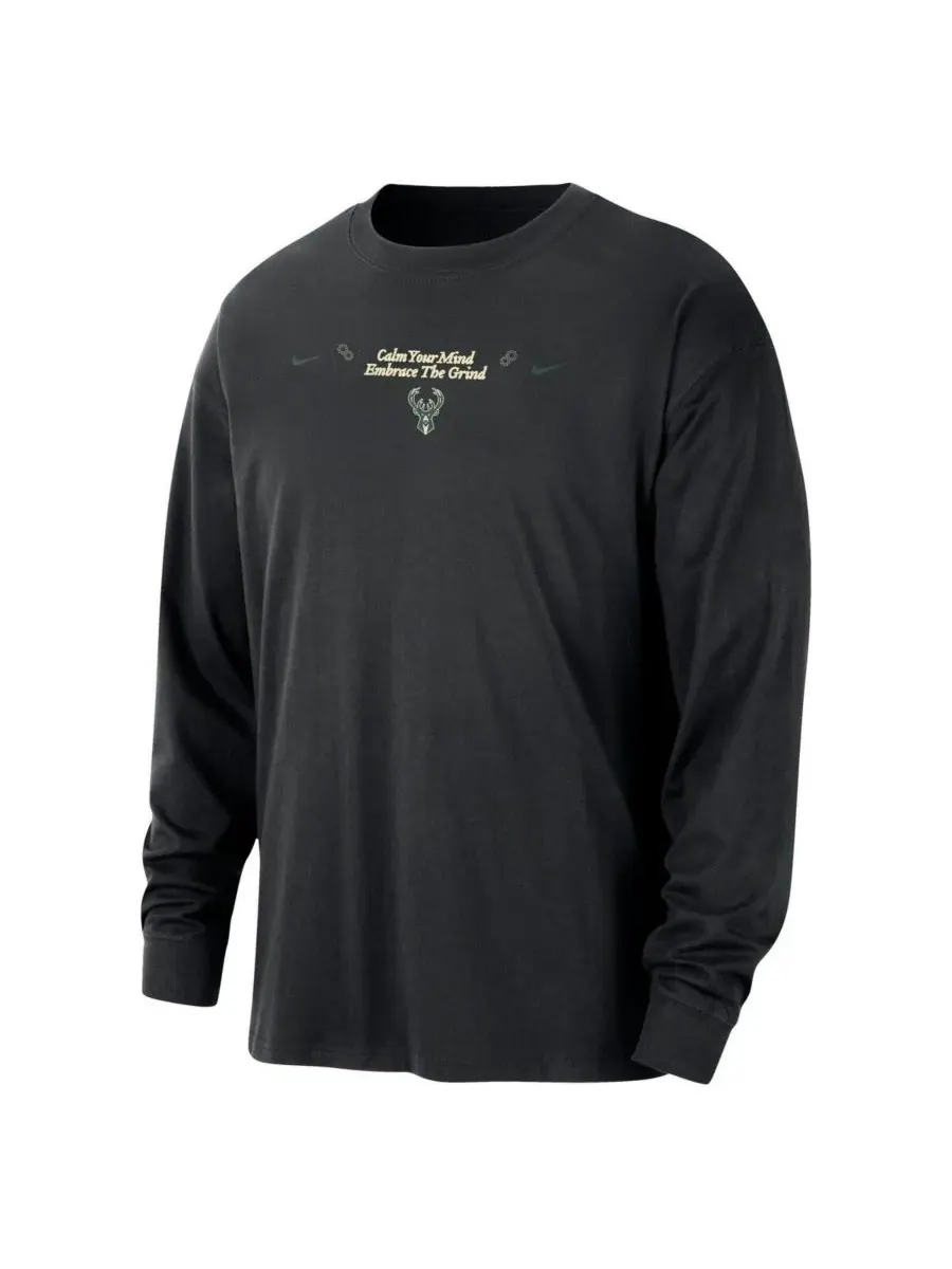 Nike Мужская черная футболка с длинными рукавами Milwaukee Bucks Courtside Oversized — изображение 2 из 3, черный